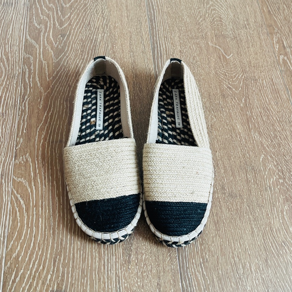 Zara Black Toe & Neutral Espadrille NWOT Size 8.5/39